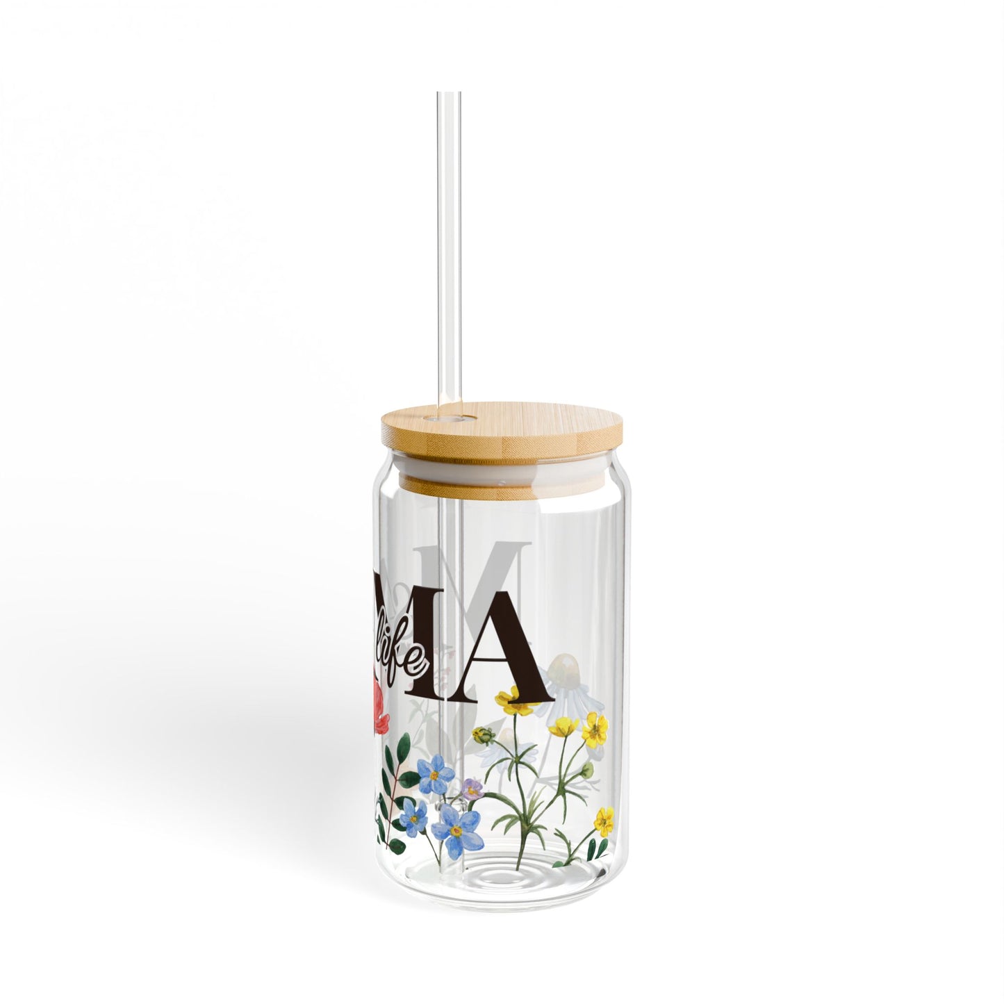 "Soft Life Mama" Wildflower Sipper Glass — 16oz Glass Tumbler - Zoia Books