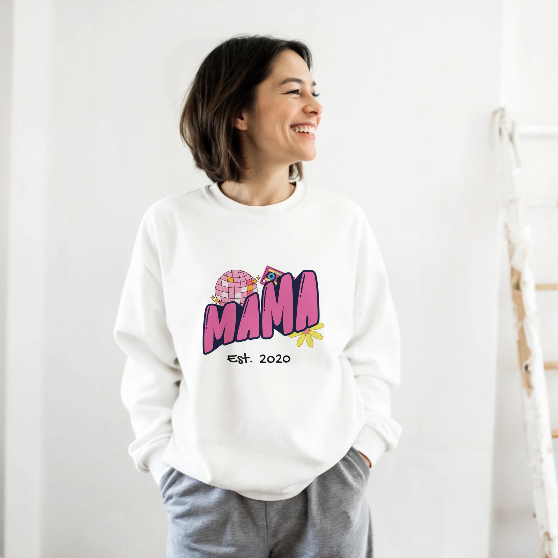 Personalized Mama Est. Sweatshirt - Custom Year, Retro 70s - Zoia Books