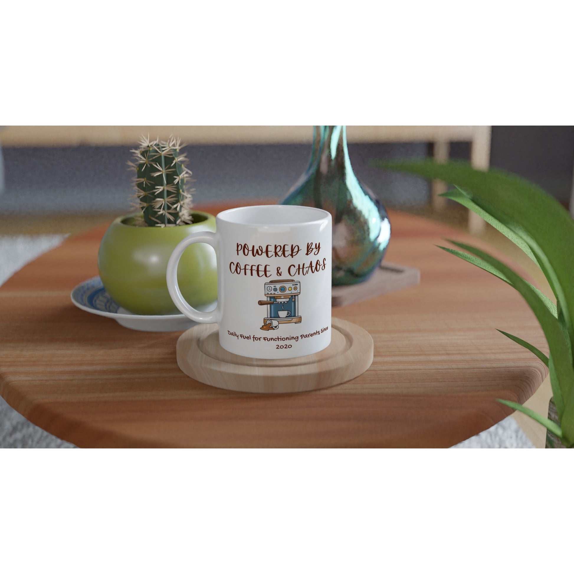 "Powered by Coffee & Chaos" Retro Ceramic Mug - 11oz - Zoia Books