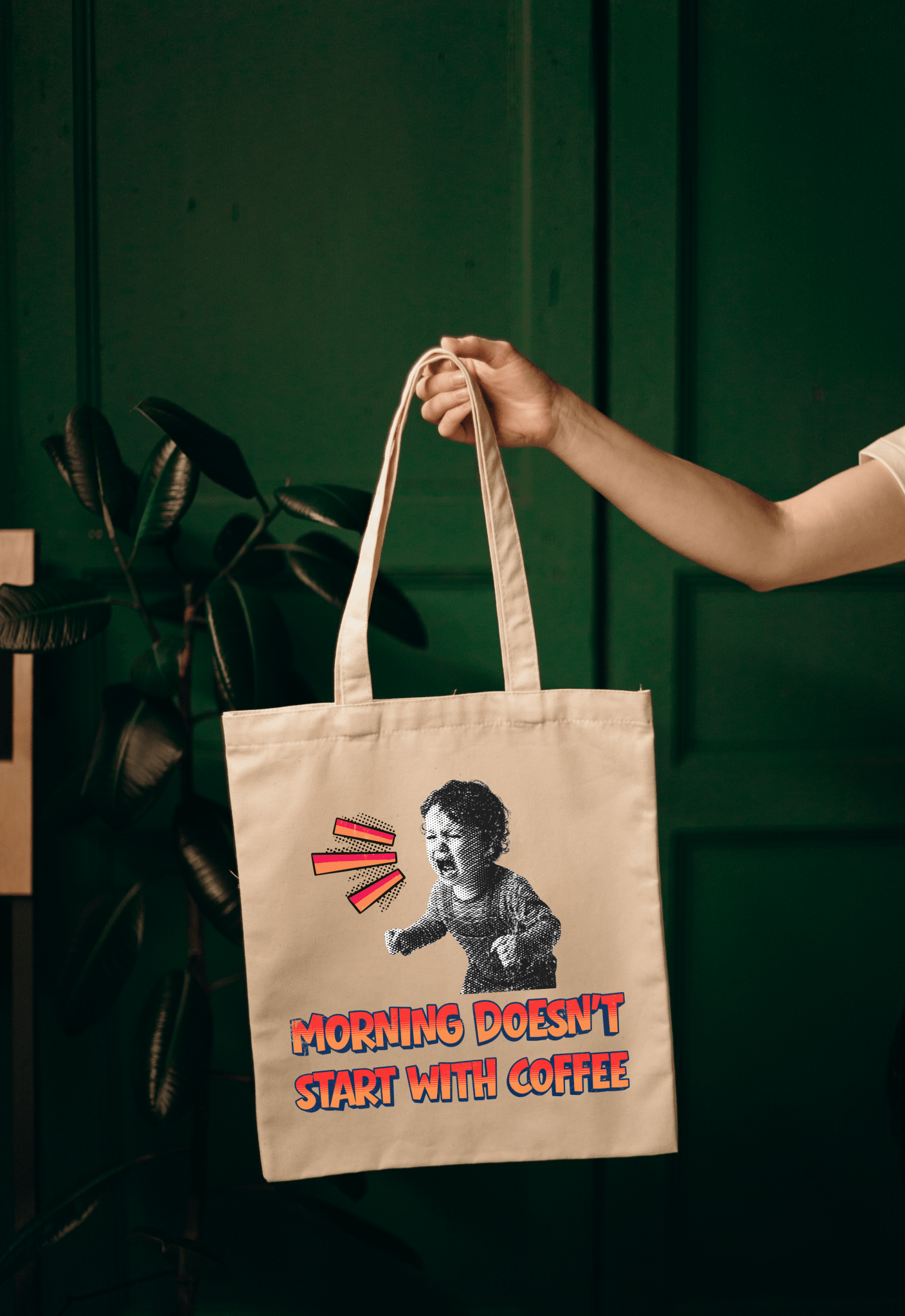 Morning Doesn't Start With Coffee" Retro Tote - Funny Parent Gift - Zoia Books