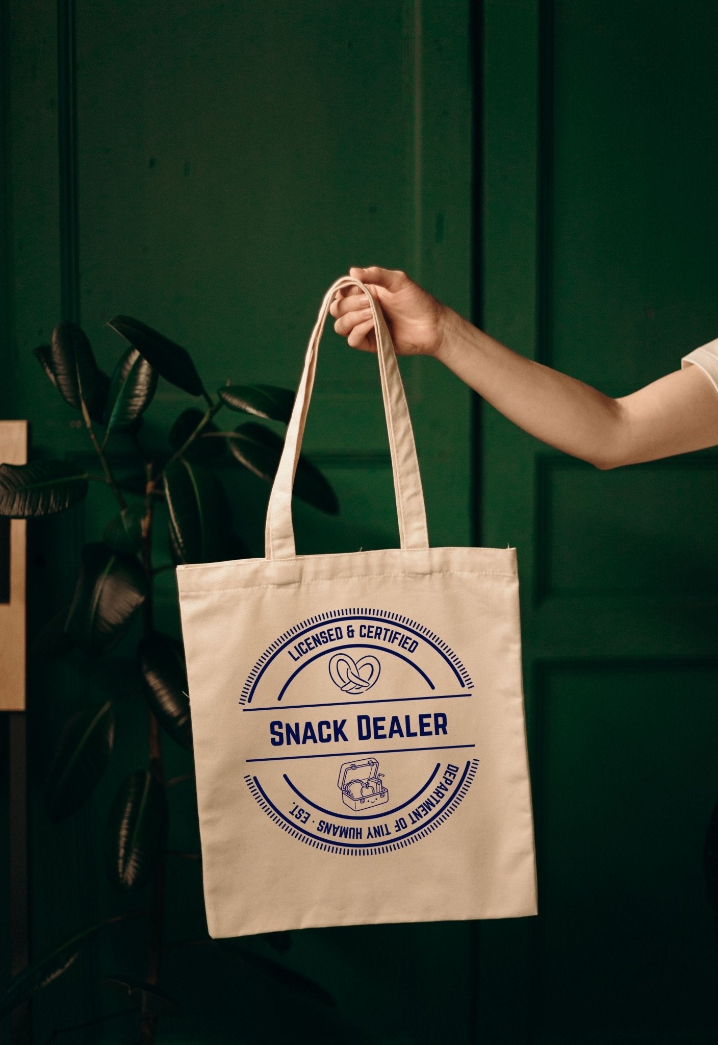 "Snack Dealer" Retro Badge Canvas Tote Bag - Personalized - Zoia Books