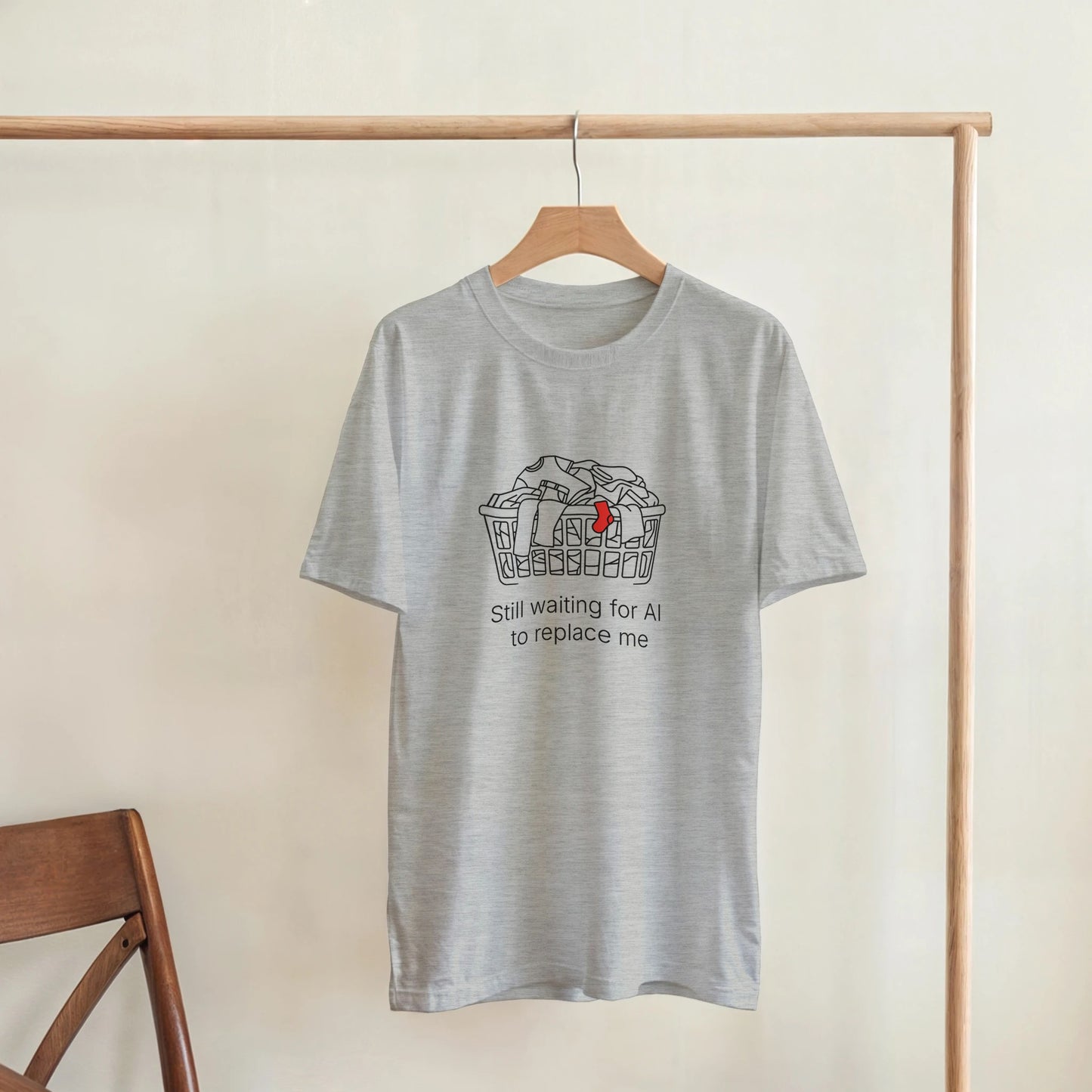 Still Waiting for AI to Replace Me T-Shirt - Laundry Edition - Zoia Books