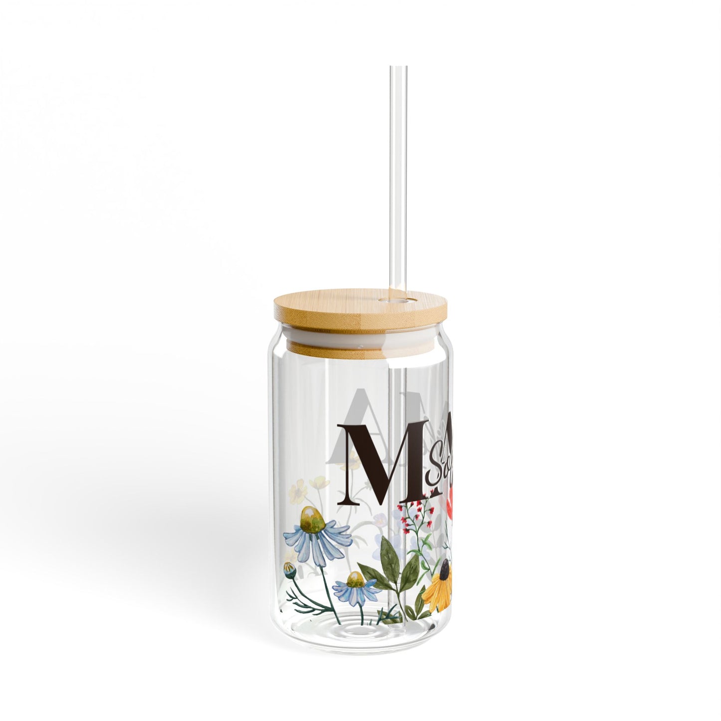 "Soft Life Mama" Wildflower Sipper Glass — 16oz Glass Tumbler - Zoia Books