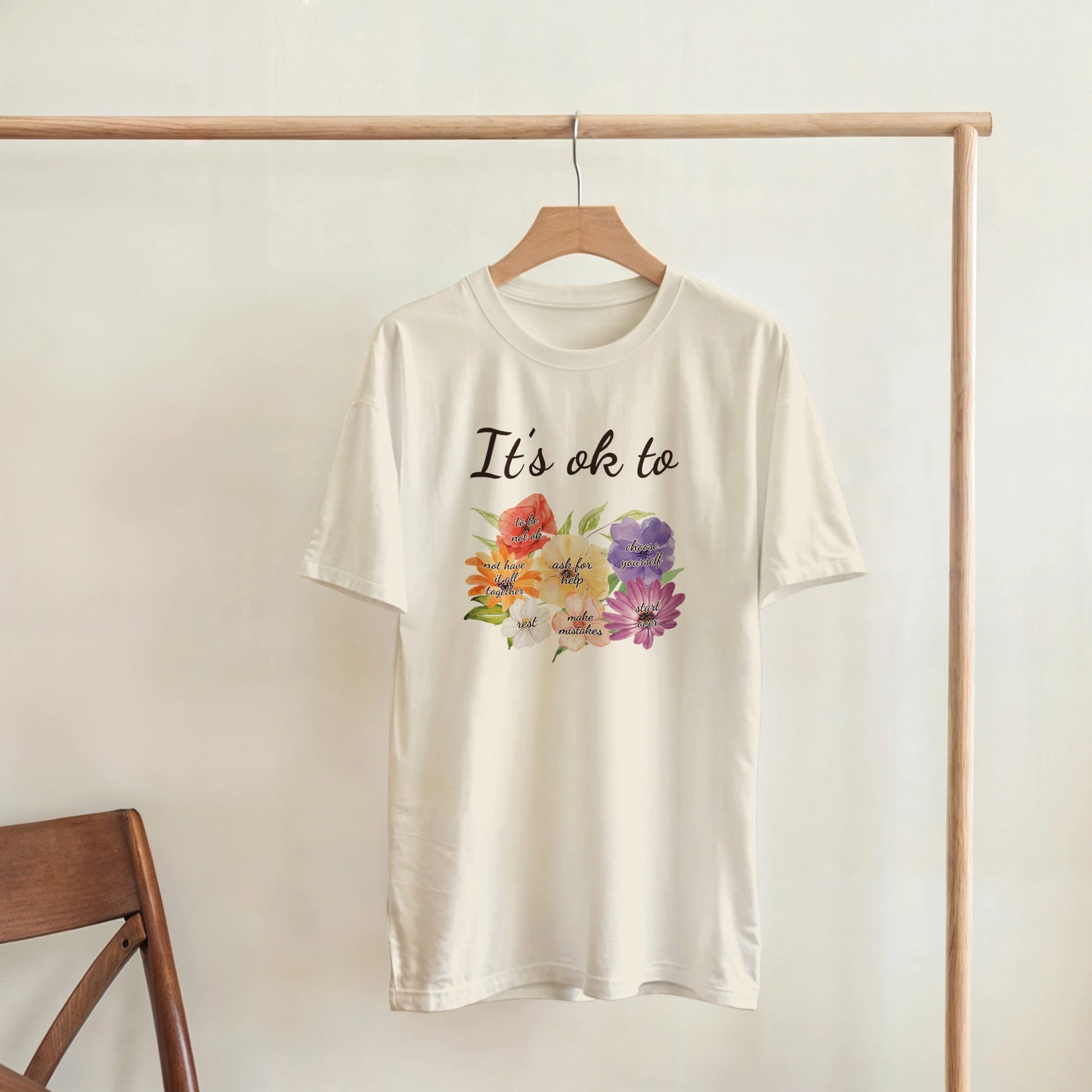 "It's Ok To" Wildflower Affirmation T-Shirt - Self - Care Mom Tee - Zoia Books