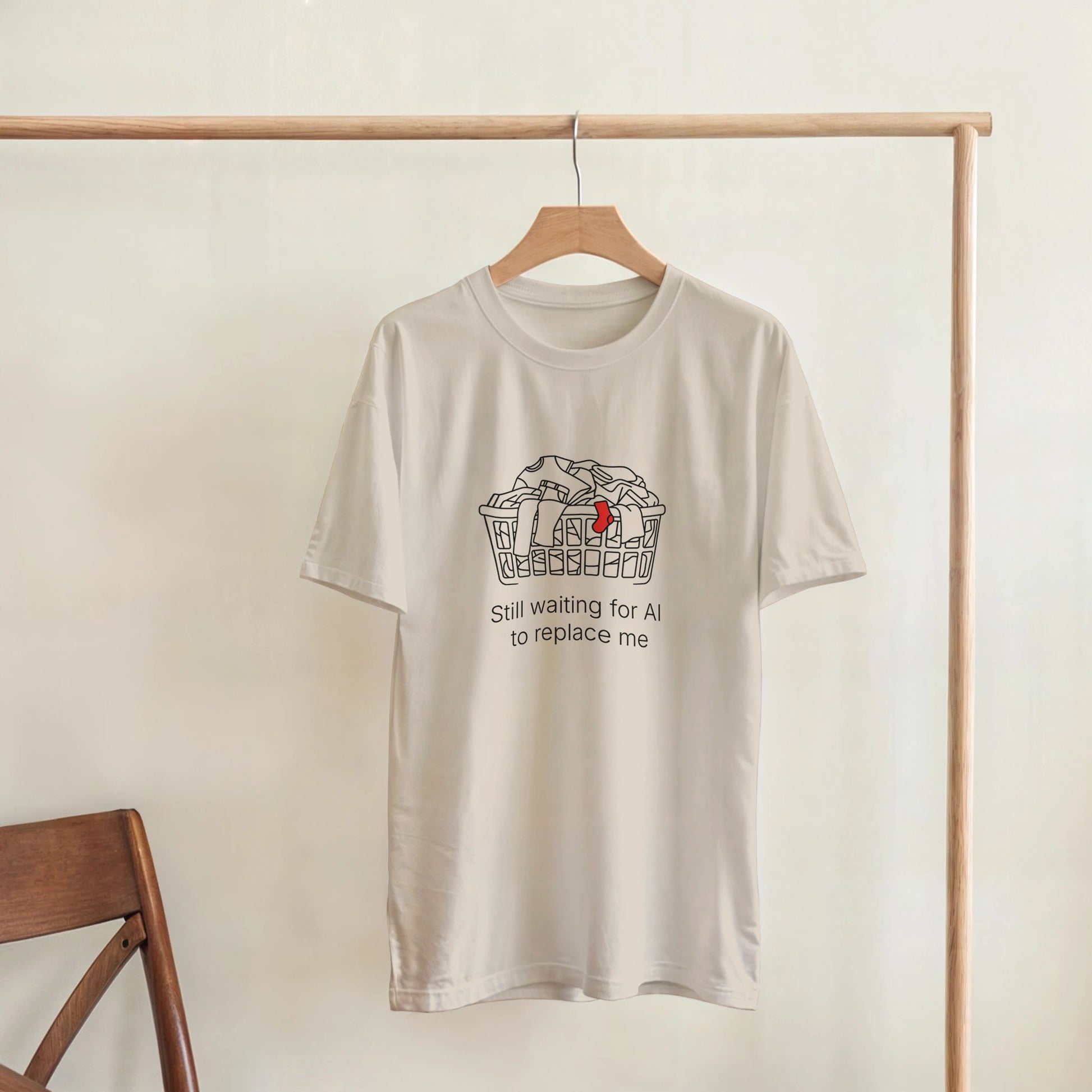 Still Waiting for AI to Replace Me T-Shirt - Laundry Edition - Zoia Books
