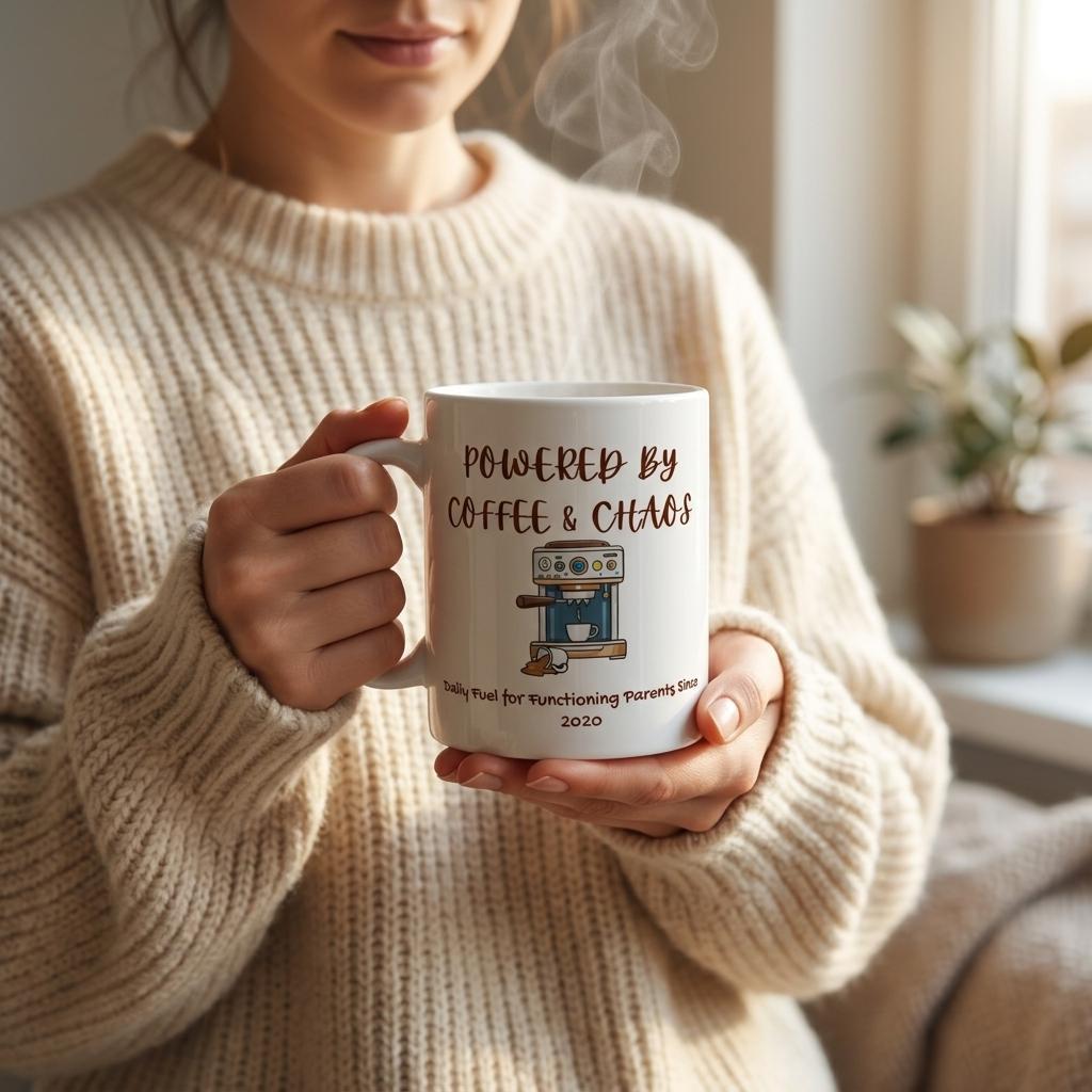 "Powered by Coffee & Chaos" Retro Ceramic Mug - 11oz - Zoia Books