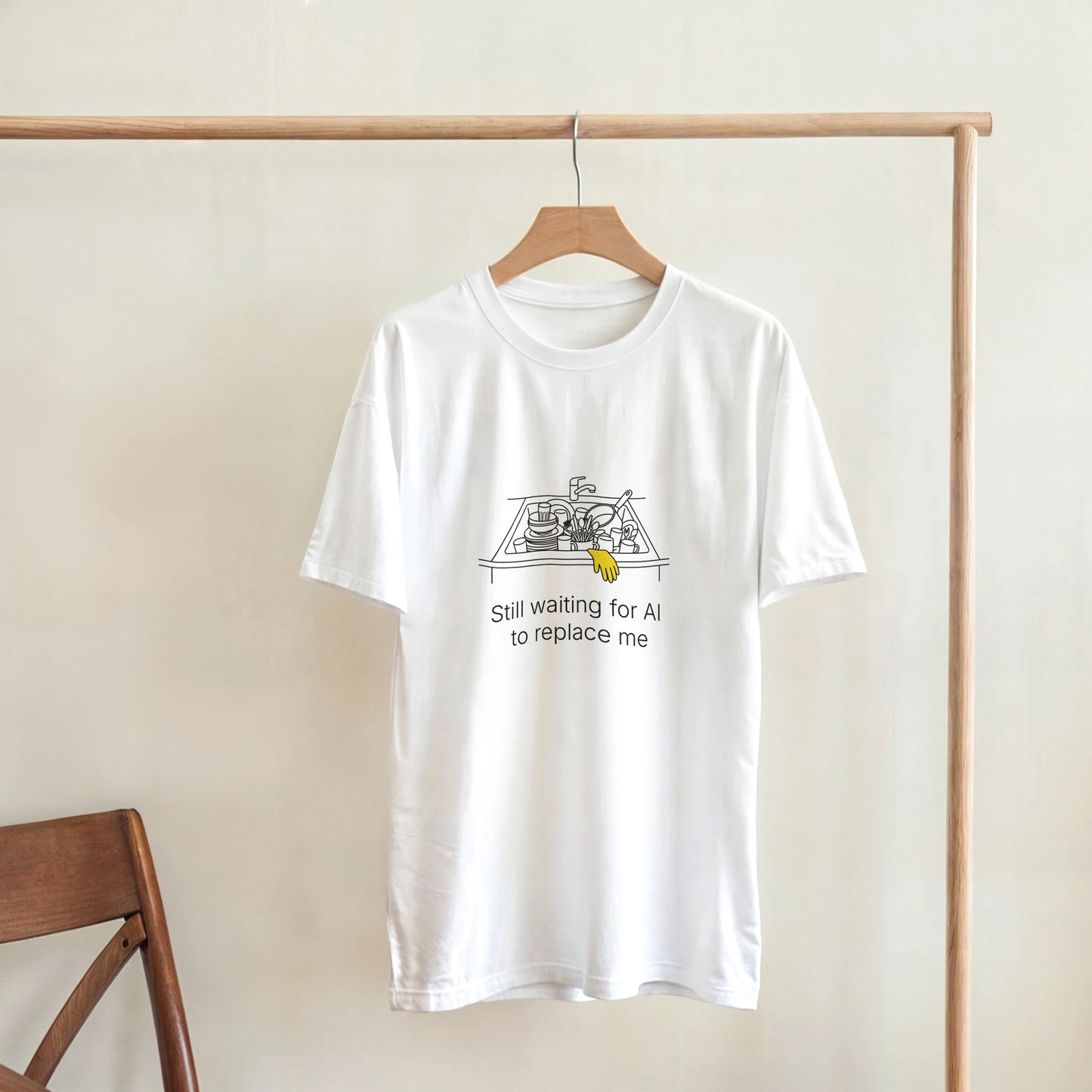 Still Waiting for AI to Replace Me T-Shirt - Dishes Edition - Zoia Books