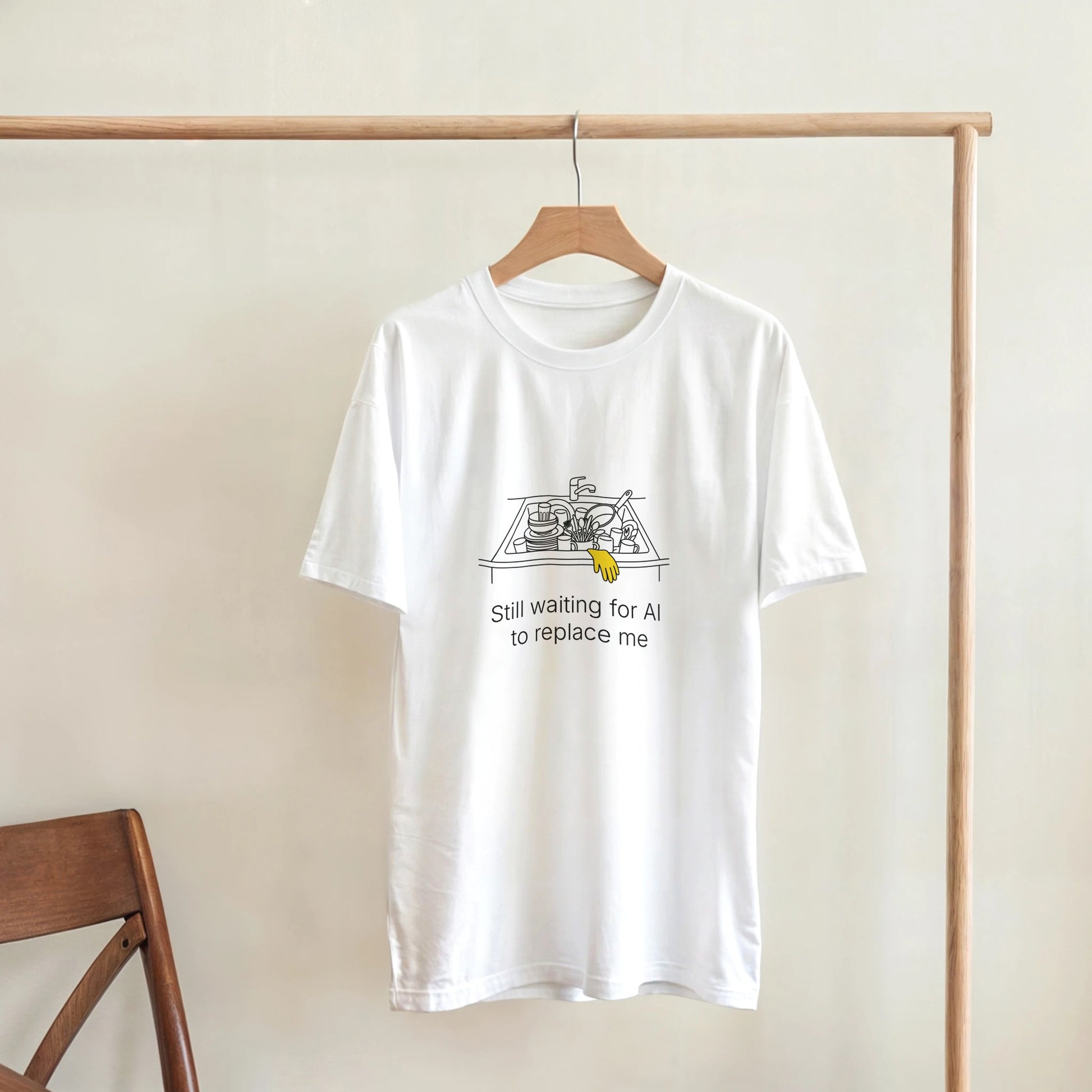 Still Waiting for AI to Replace Me T-Shirt - Dishes Edition - Zoia Books