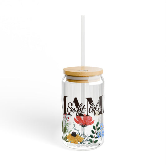 "Soft Life Mama" Wildflower Sipper Glass — 16oz Glass Tumbler - Zoia Books