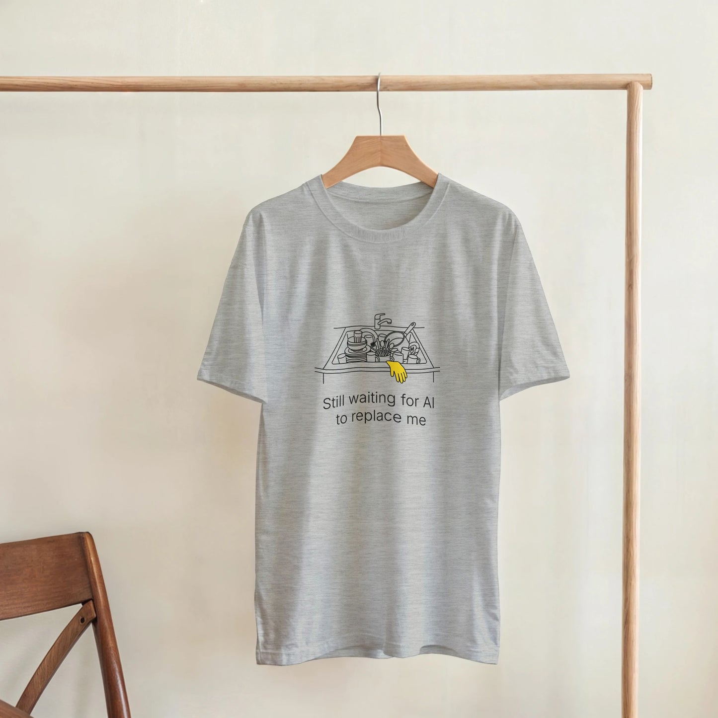 Still Waiting for AI to Replace Me T-Shirt - Dishes Edition - Zoia Books