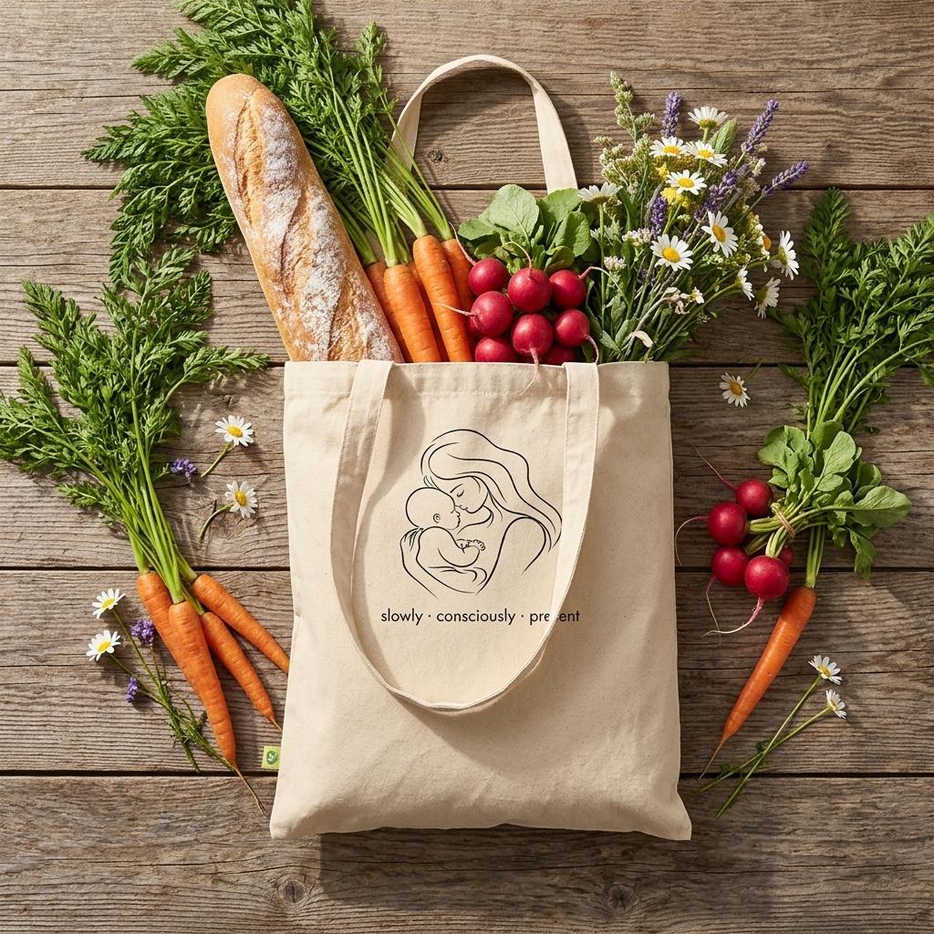 "Slow Mama" Organic Cotton Tote - Minimalist Line Art Design - Zoia Books