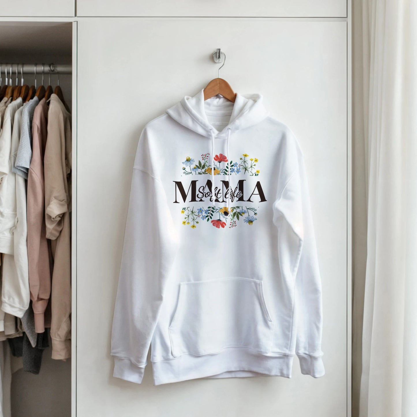 "Soft Life Mama" Wildflower Hoodie - Botanical Spring Mom Gift - Zoia Books