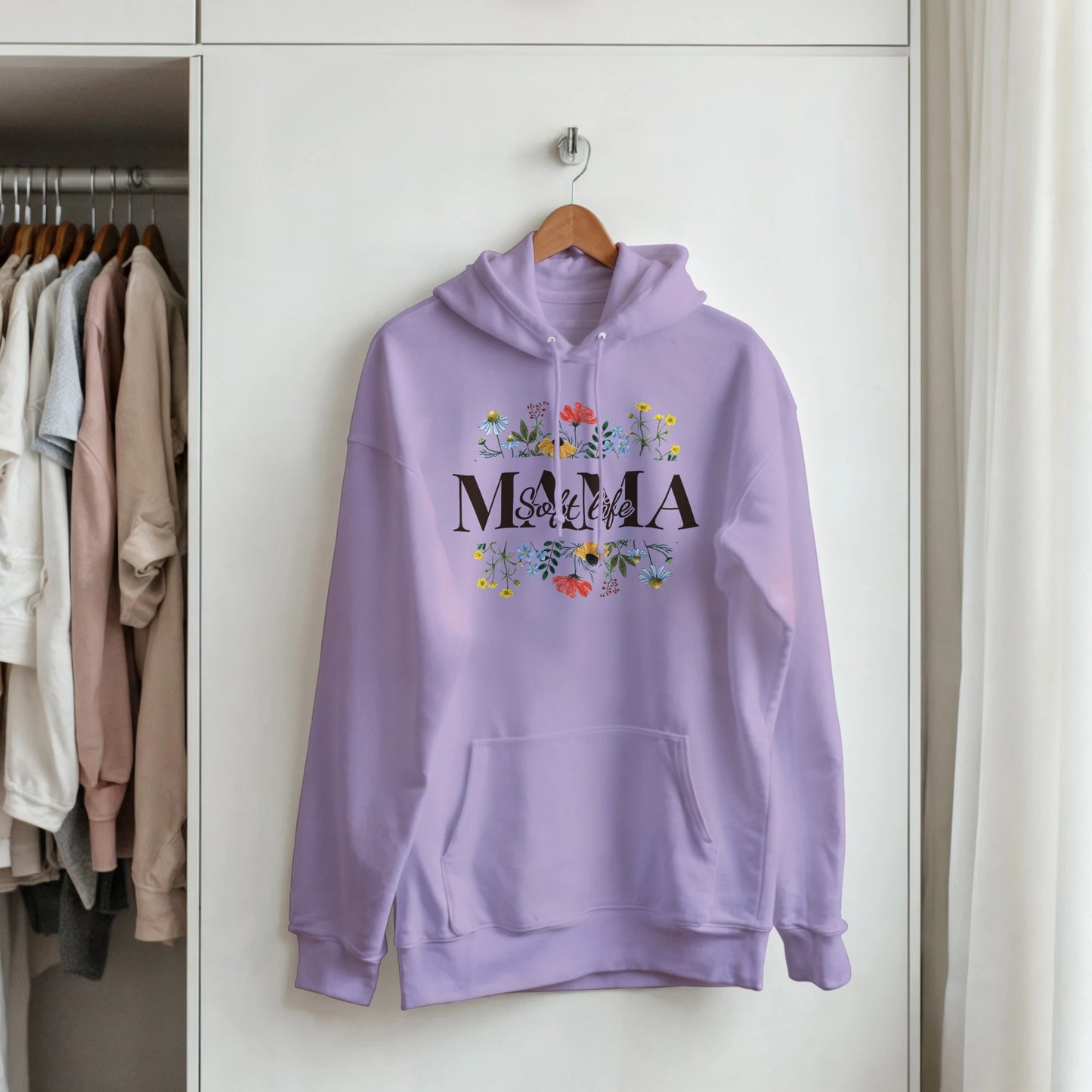 "Soft Life Mama" Wildflower Hoodie - Botanical Spring Mom Gift - Zoia Books