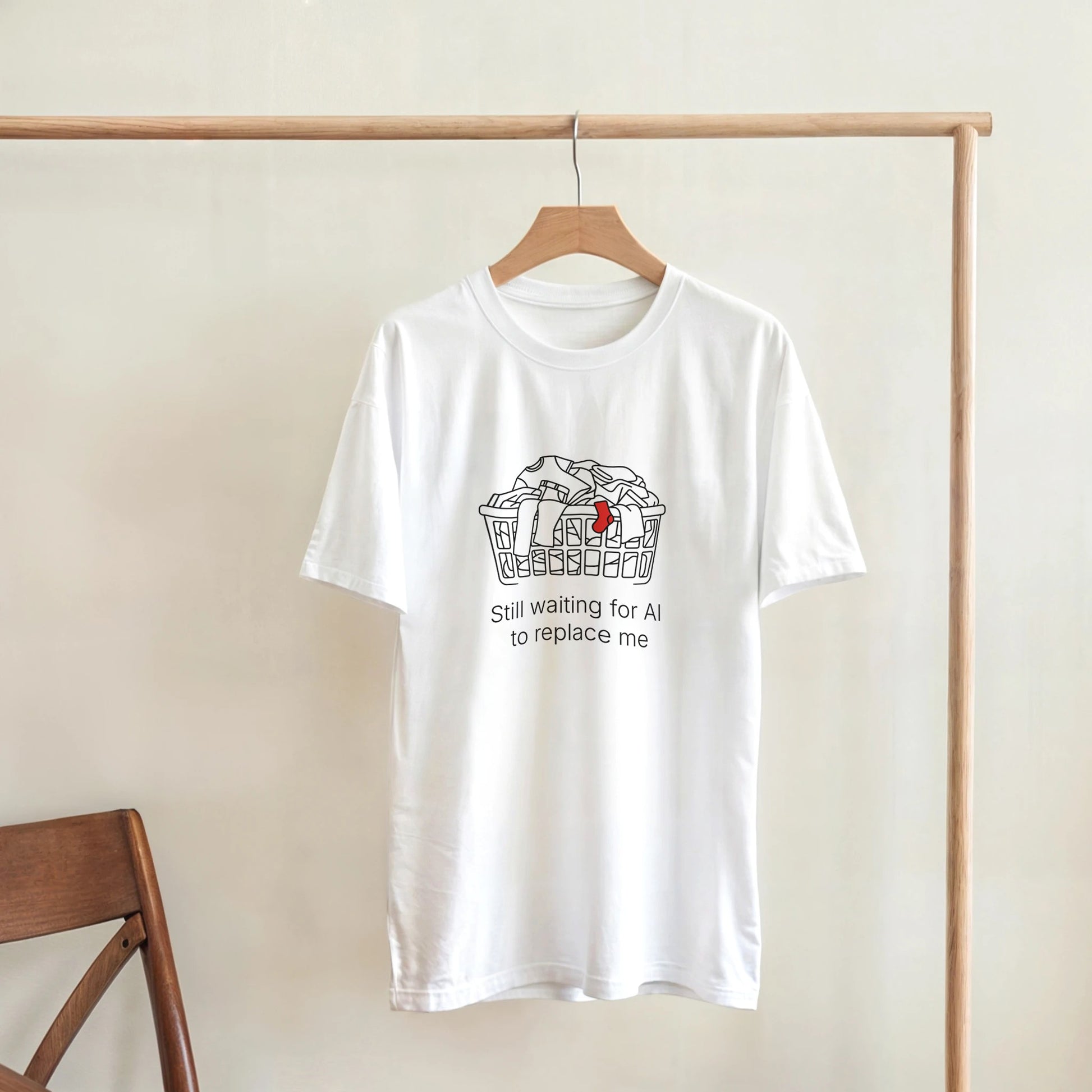 Still Waiting for AI to Replace Me T-Shirt - Laundry Edition - Zoia Books