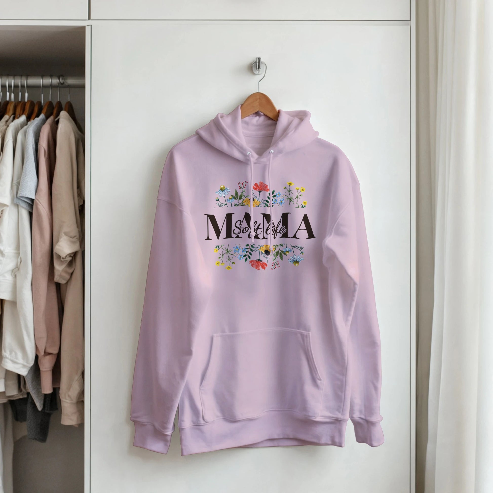 "Soft Life Mama" Wildflower Hoodie - Botanical Spring Mom Gift - Zoia Books