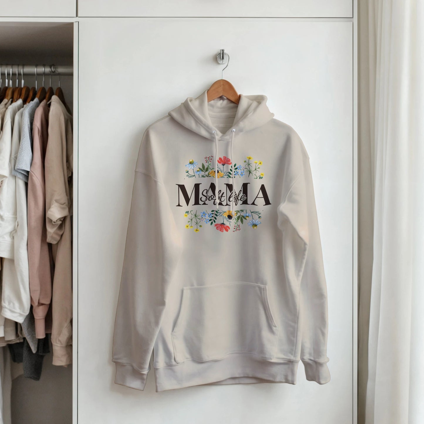 "Soft Life Mama" Wildflower Hoodie - Botanical Spring Mom Gift - Zoia Books