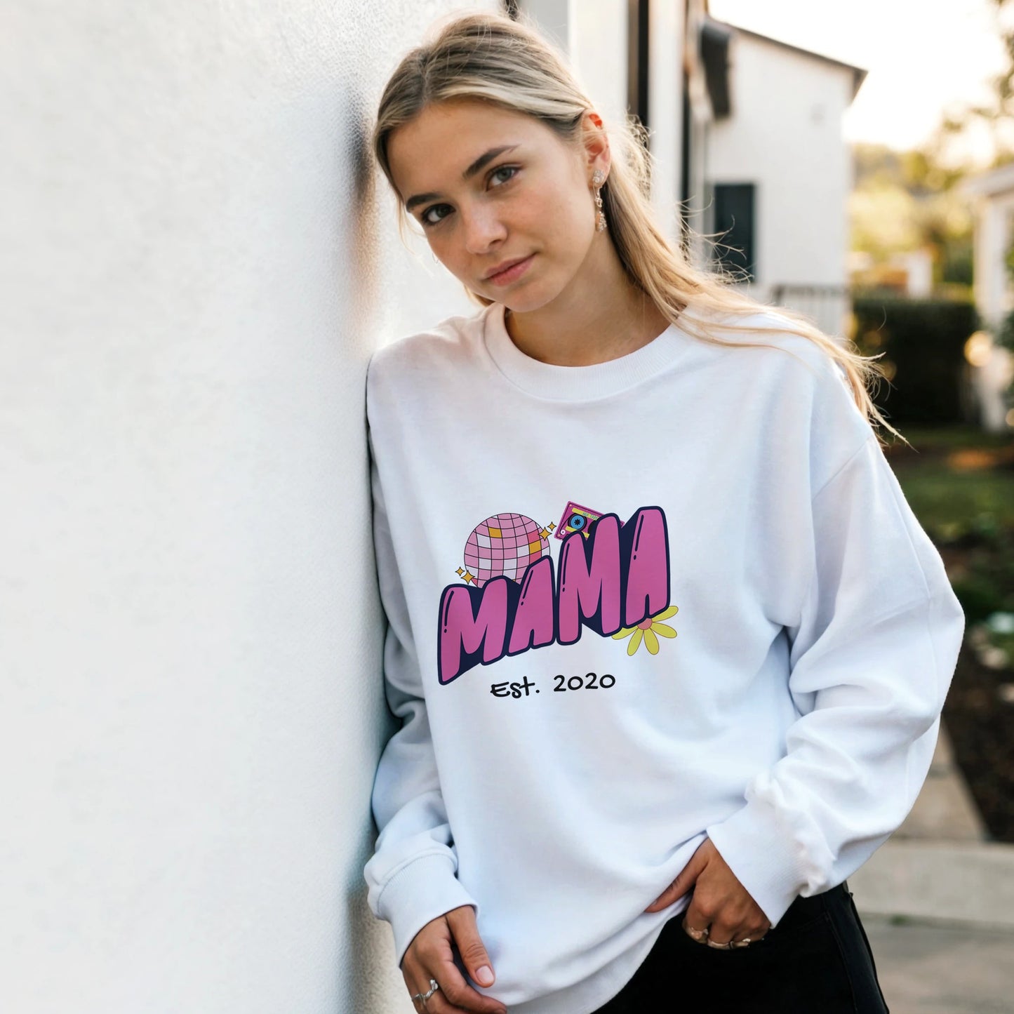 Personalized Mama Est. Sweatshirt - Custom Year, Retro 70s - Zoia Books