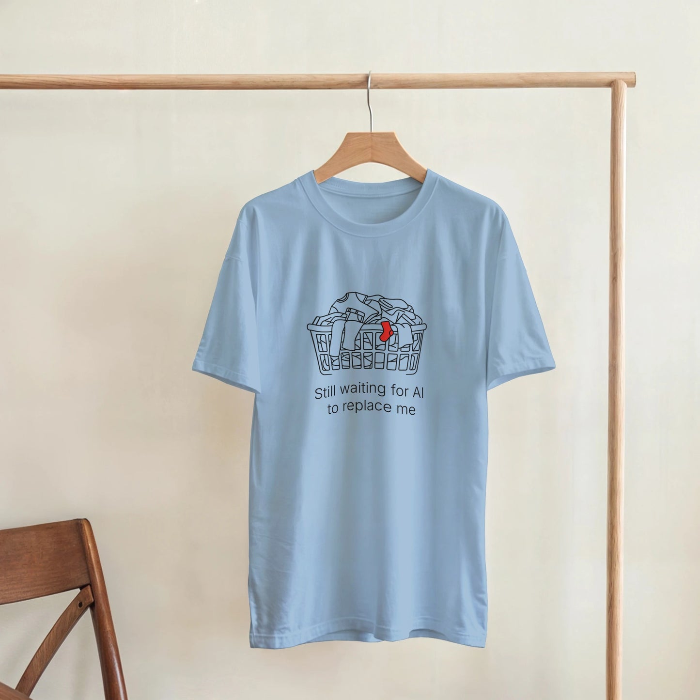 Still Waiting for AI to Replace Me T-Shirt - Laundry Edition - Zoia Books