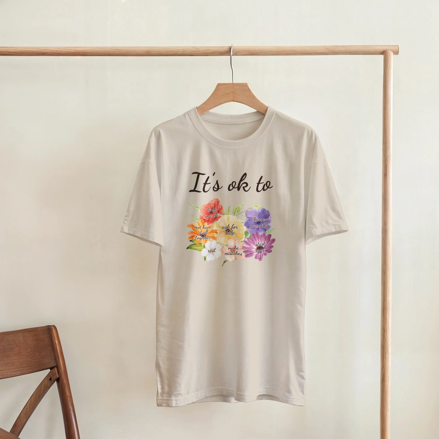 "It's Ok To" Wildflower Affirmation T-Shirt - Self - Care Mom Tee - Zoia Books