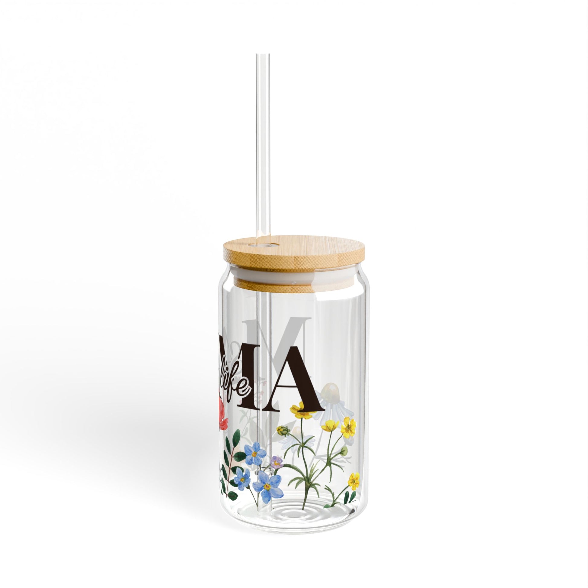 "Soft Life Mama" Wildflower Sipper Glass — 16oz Glass Tumbler - Zoia Books