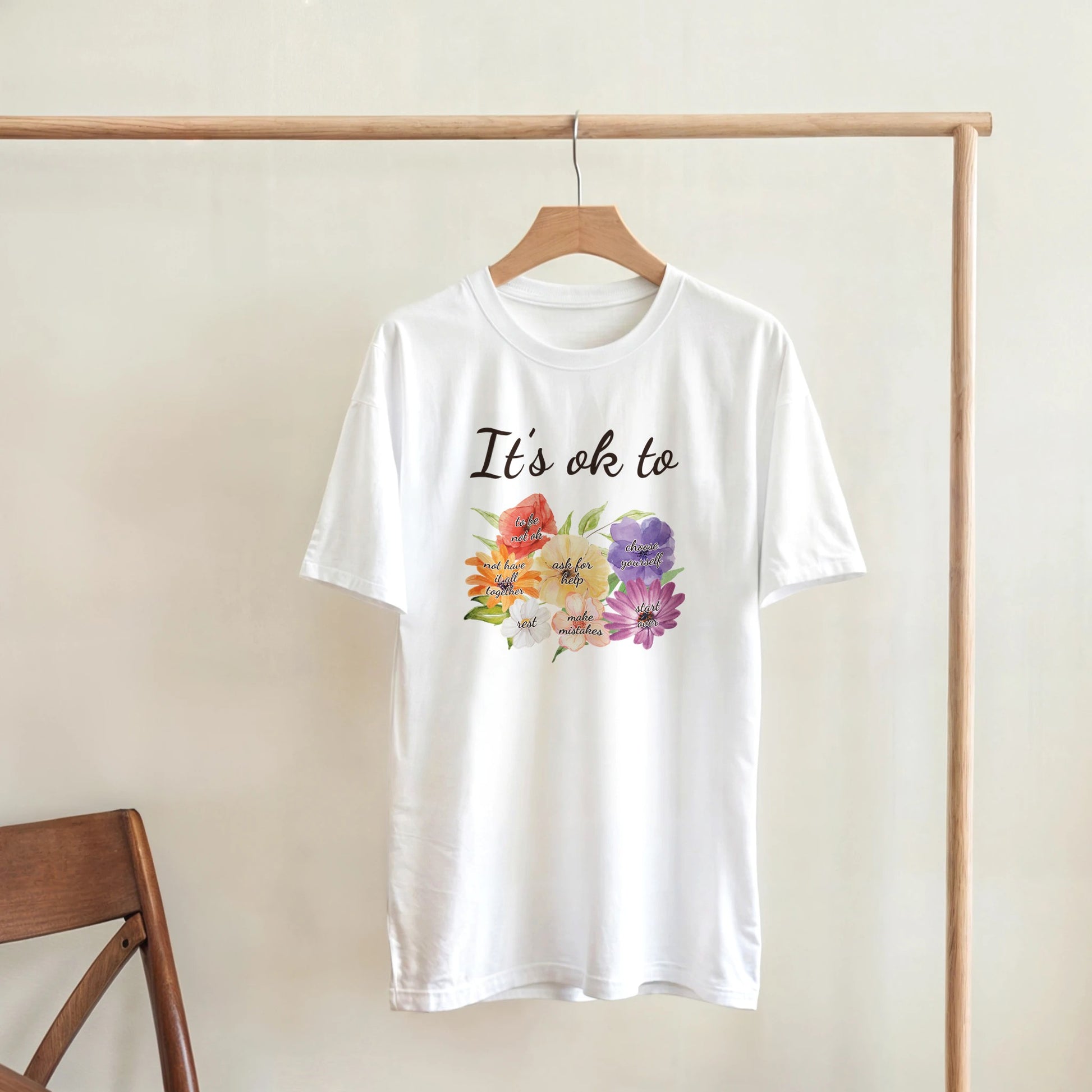 "It's Ok To" Wildflower Affirmation T-Shirt - Self - Care Mom Tee - Zoia Books