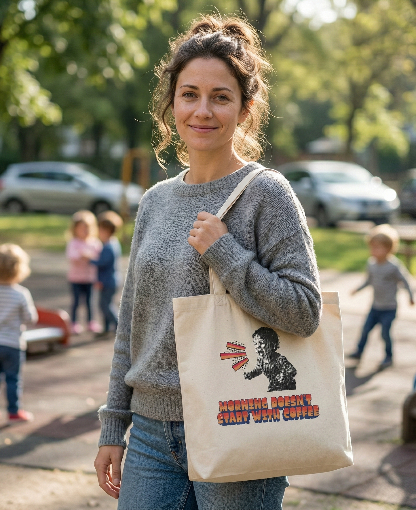 "Morning Doesn't Start With Coffee" Premium Organic Cotton Tote Bag – Funny Parenting Gift