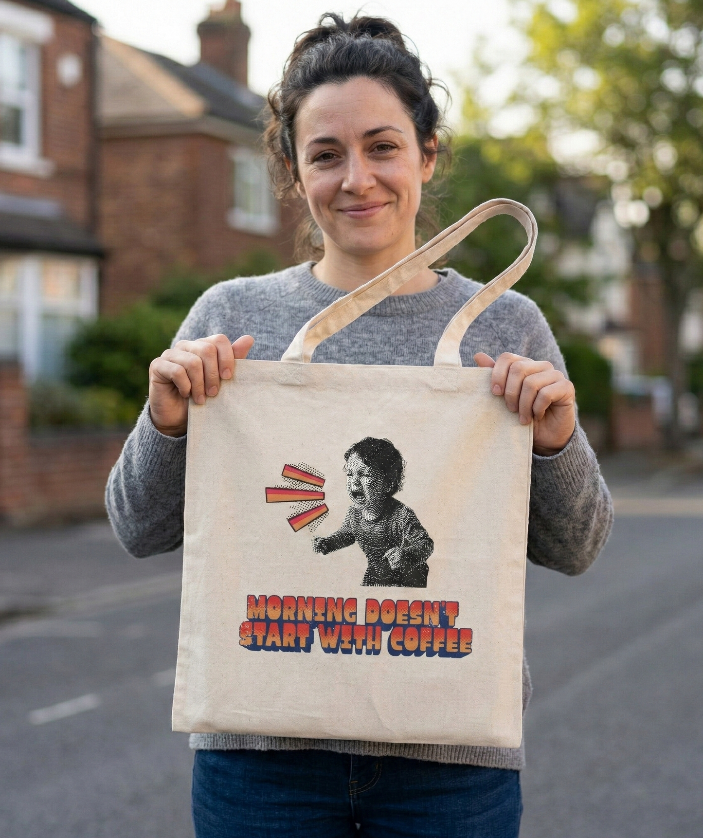 "Morning Doesn't Start With Coffee" Premium Organic Cotton Tote Bag – Funny Parenting Gift