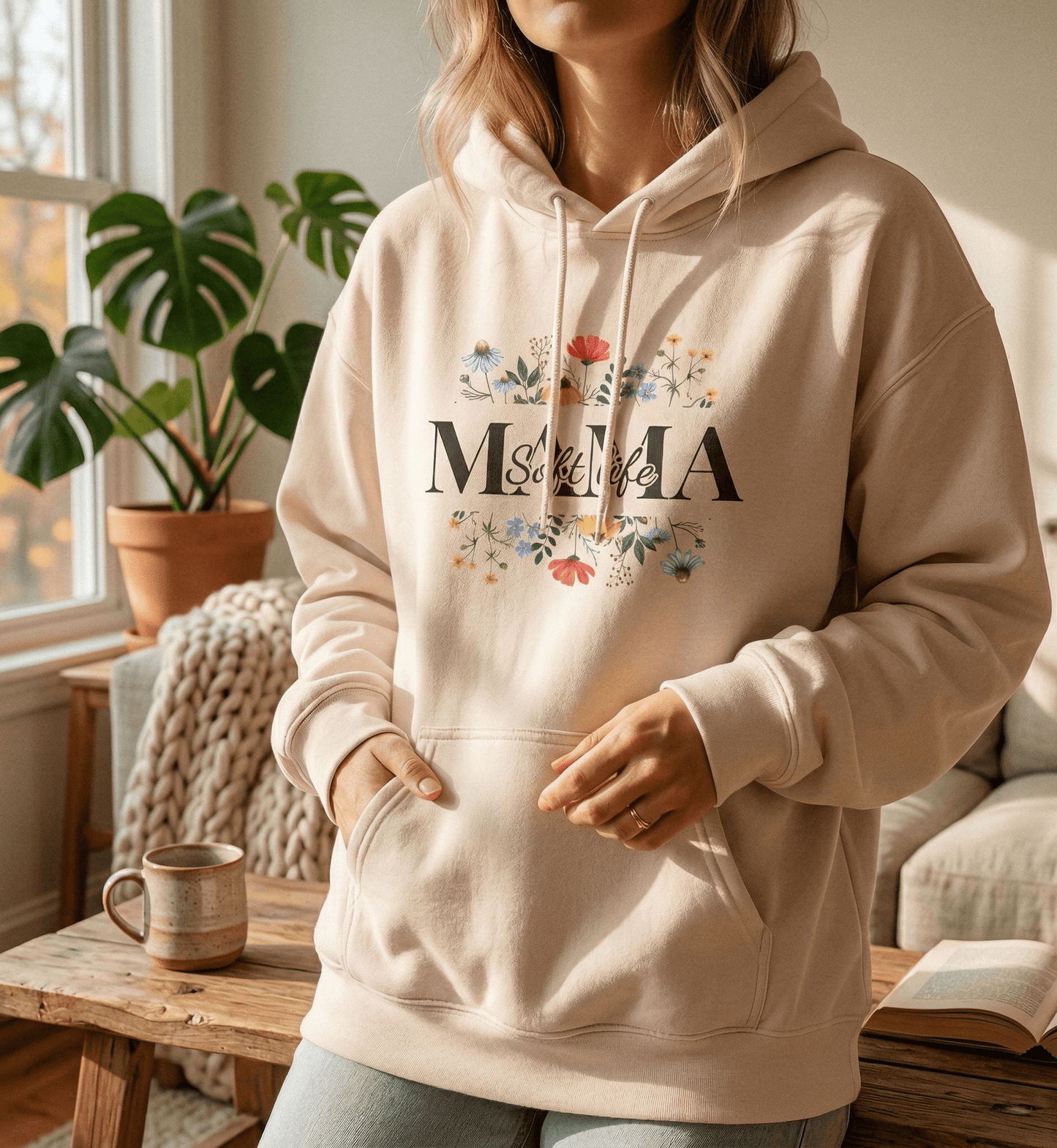 "Soft Life Mama" Wildflower Hoodie - Botanical Spring Mom Gift - Zoia Books