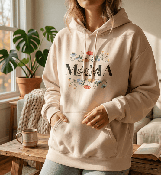 "Soft Life Mama" Wildflower Hoodie - Botanical Spring Mom Gift - Zoia Books
