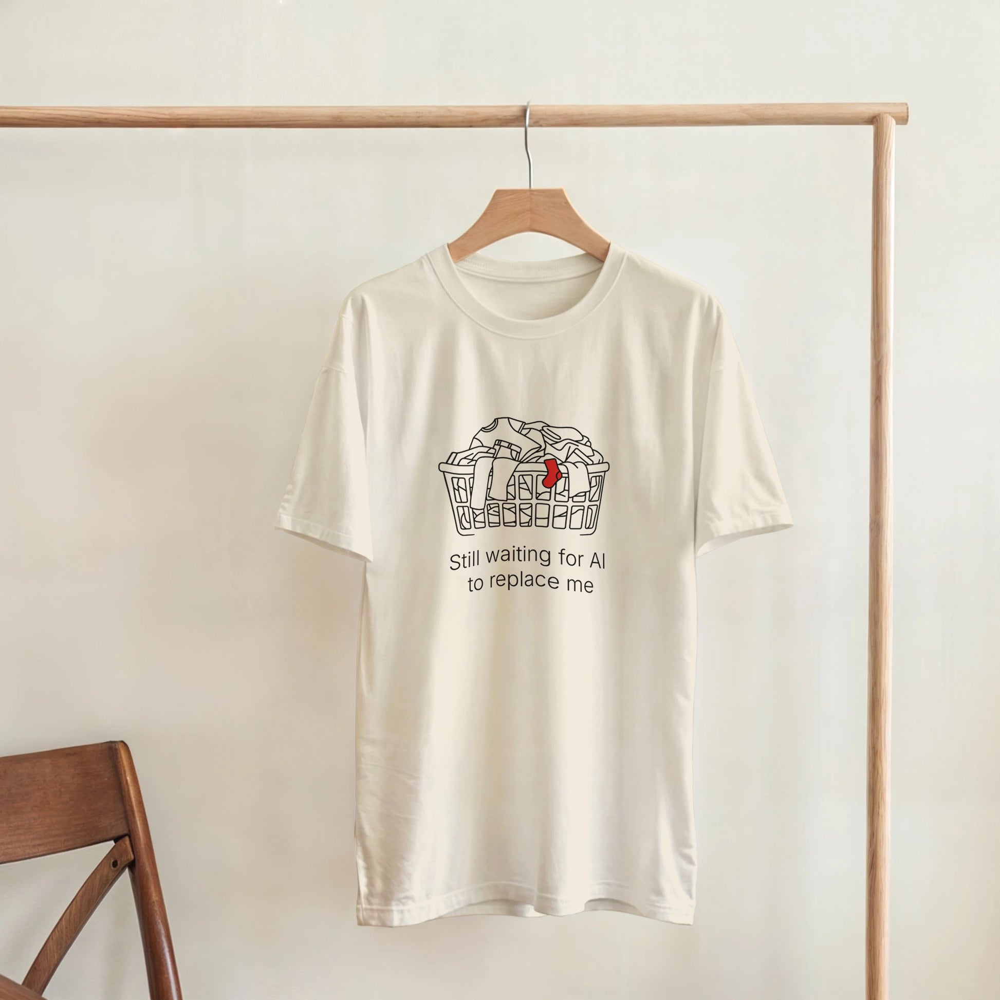 Still Waiting for AI to Replace Me T-Shirt - Laundry Edition - Zoia Books