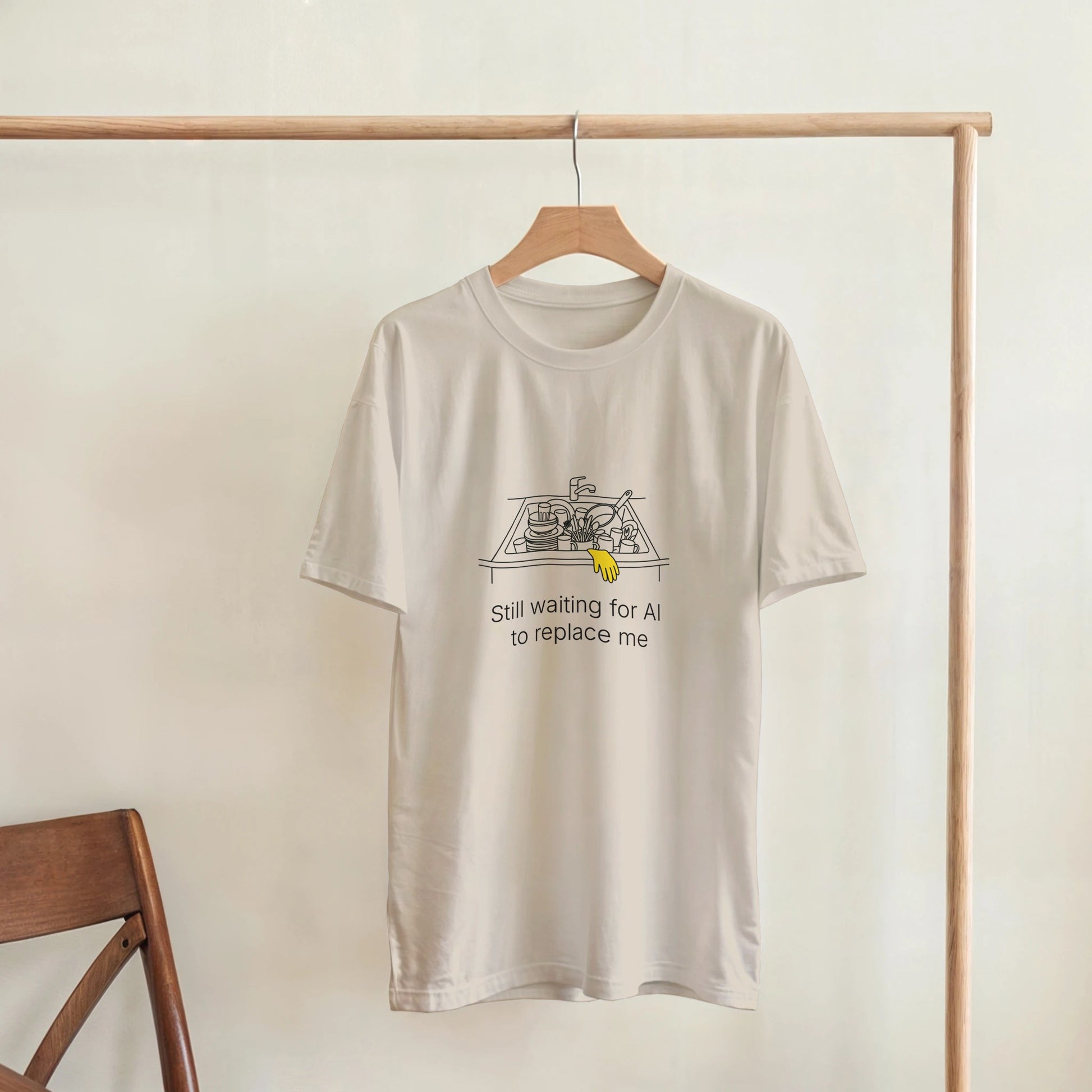Still Waiting for AI to Replace Me T-Shirt - Dishes Edition - Zoia Books