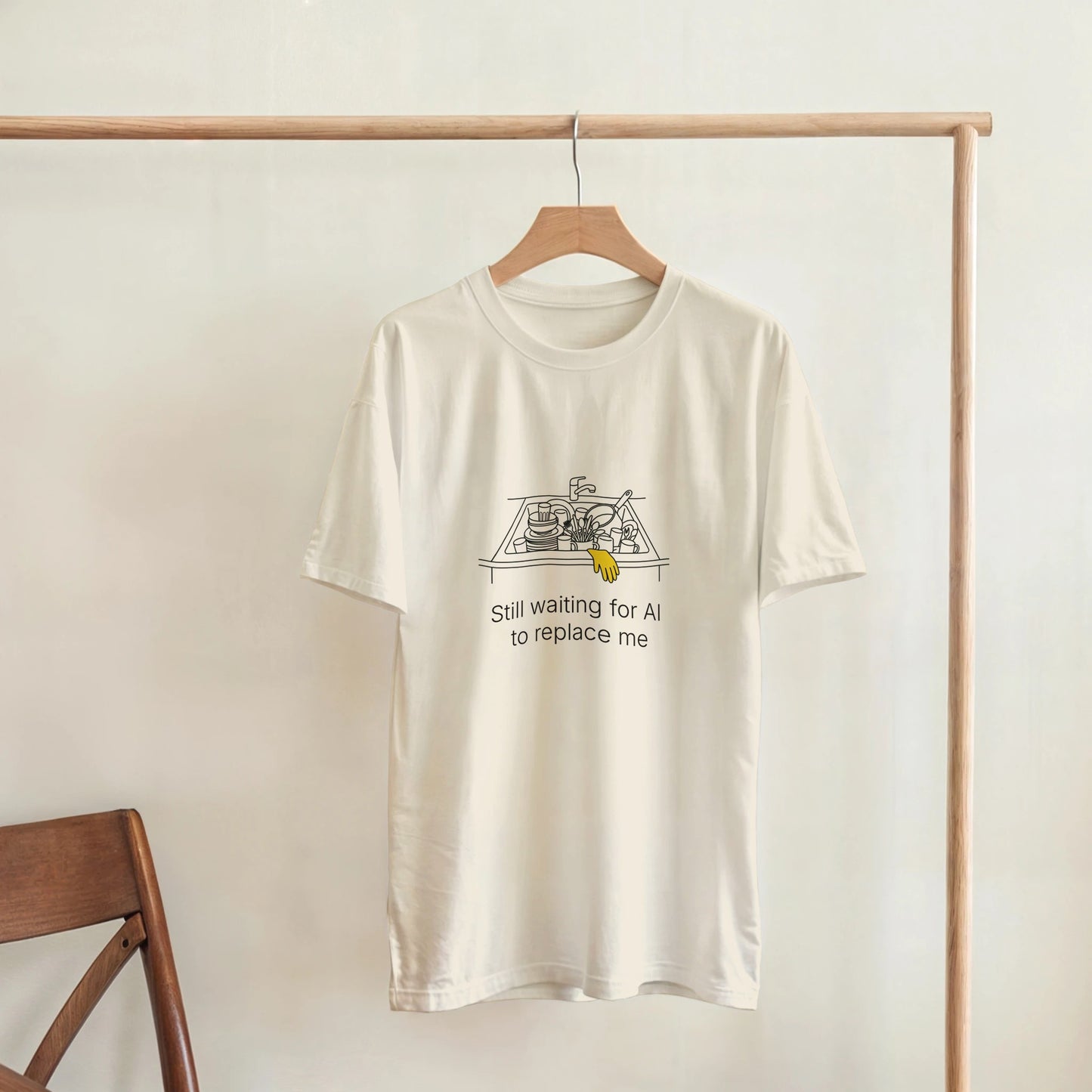 Still Waiting for AI to Replace Me T-Shirt - Dishes Edition - Zoia Books
