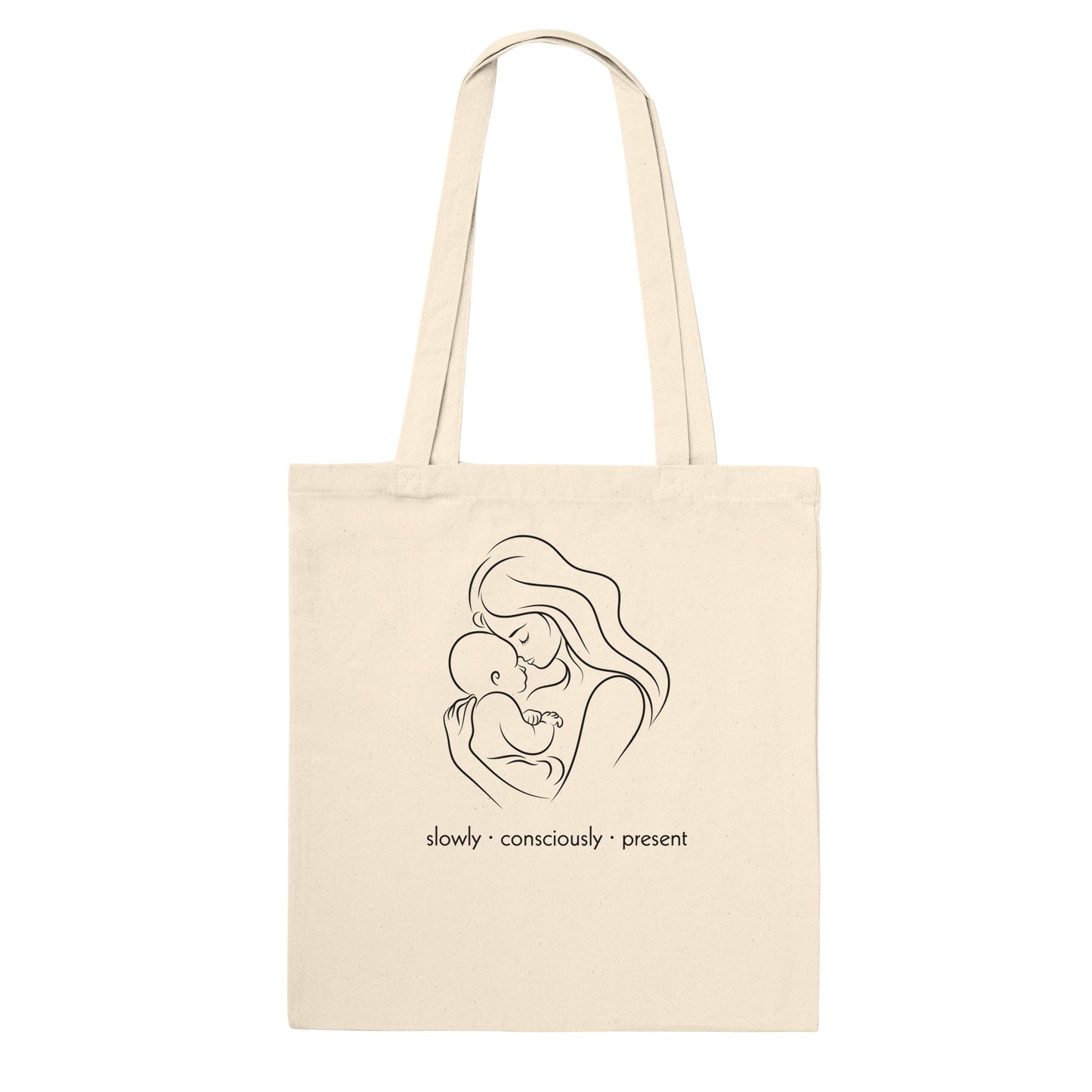 "Slow Mama" Organic Cotton Tote - Minimalist Line Art Design - Zoia Books